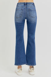 RISEN Women's Distressed High Rise Crop Flare Jeans - Trendy Denim Fashion